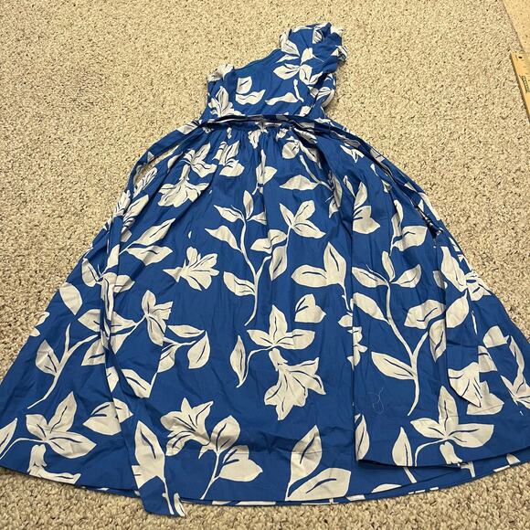 NWT J Crew Floral One Shoulder Midi Dress Sz 2 Blue White Preppy Casual - Picture 6 of 7